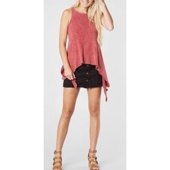 Gilded Intent Red Stone Wash Ribbed Shark Bite Hem Tank‎ Top Size Small - Picture 3 of 6